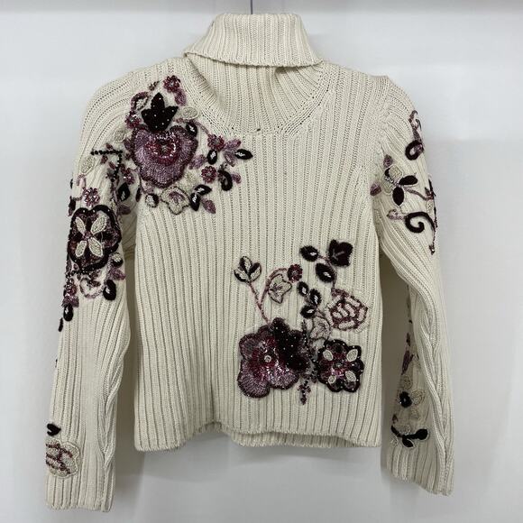 Zara Size M Sequin Turtleneck Sweater Limited Edition Embellished Embroidered - Picture 6 of 10